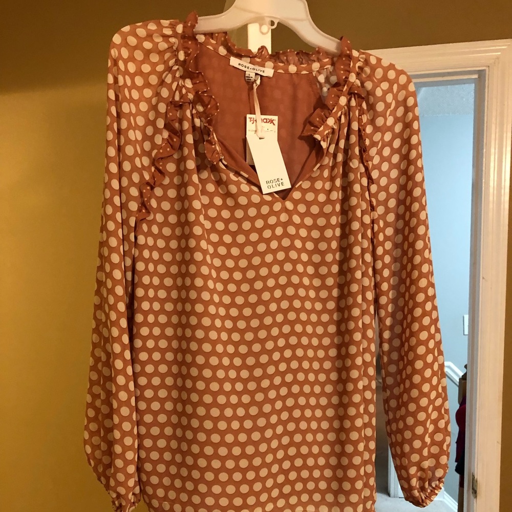Rose & Olive Chiffon Polka Dot Blouse